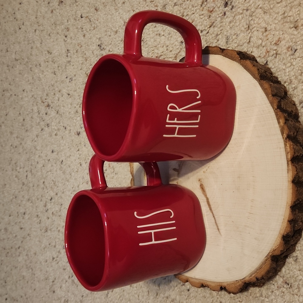 Rae Dunn by Magenta Set 2 Red Mugs His & Hers